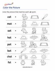 -AT Word Family Worksheets printable for Kindergarten