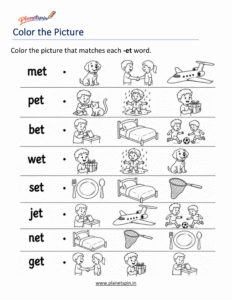Color the Correct -ET Word Worksheet