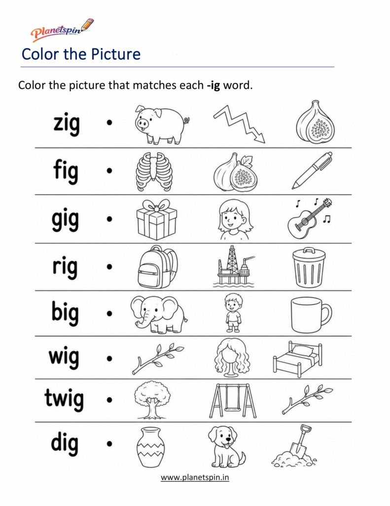 Color the Correct -IG Word Worksheet