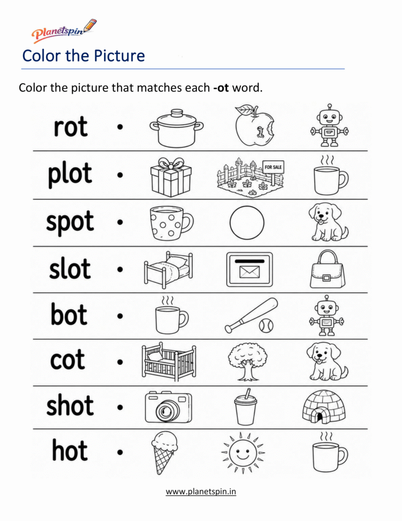 Color the Correct -OT Word Worksheet