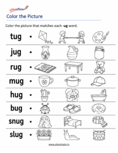 Color the Correct -UG Word Worksheet
