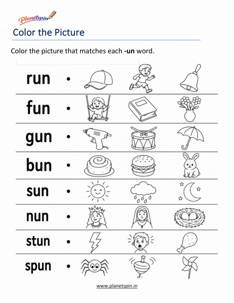 Color the Correct -UN Word Worksheet