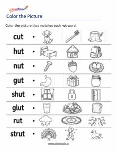 Color the Correct -UT Word Worksheet