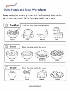 Dairy foods worksheet for first grade
