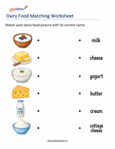 Dairy products matching activity for grade 1