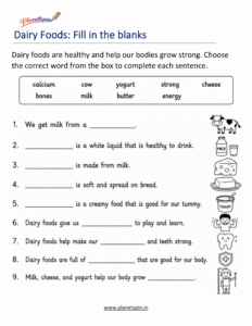 Common dairy foods worksheet
