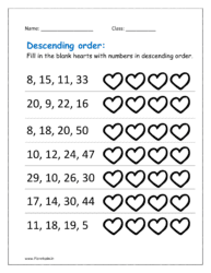 Descending order worksheet for Kindergarten