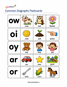 Colorful digraph flashcards printable for preschool