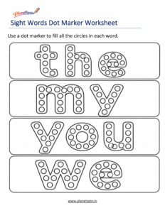 Dab the sight words worksheet for kindergarten