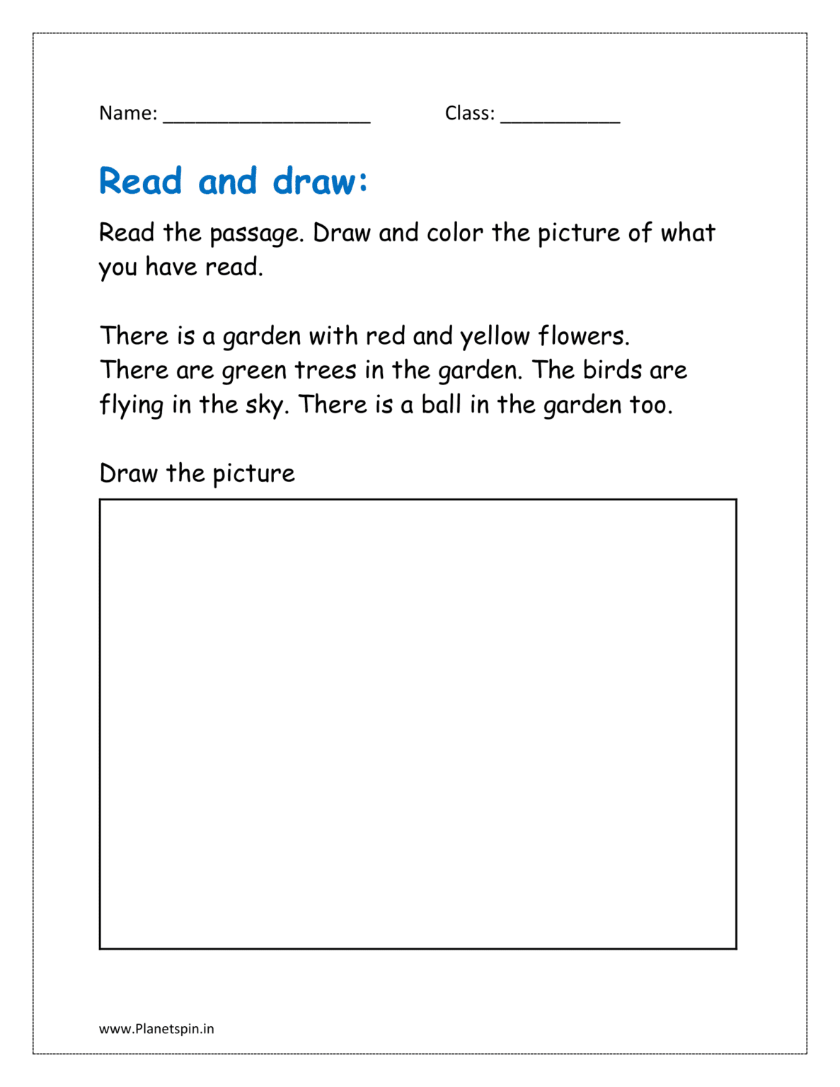 Read and draw the picture worksheet | Planetspin.in