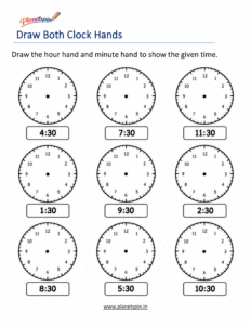 Draw Clock Hands to Show the Given Half-Hour