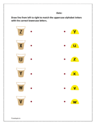 U to Z: Draw line from left to right to match the uppercase alphabet letters with the correct lowercase letters
