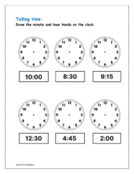 Draw minute and hour hands (Clock activity sheets)