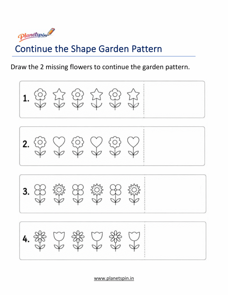 Continue the Shape Pattern worksheet | Planetspin.in