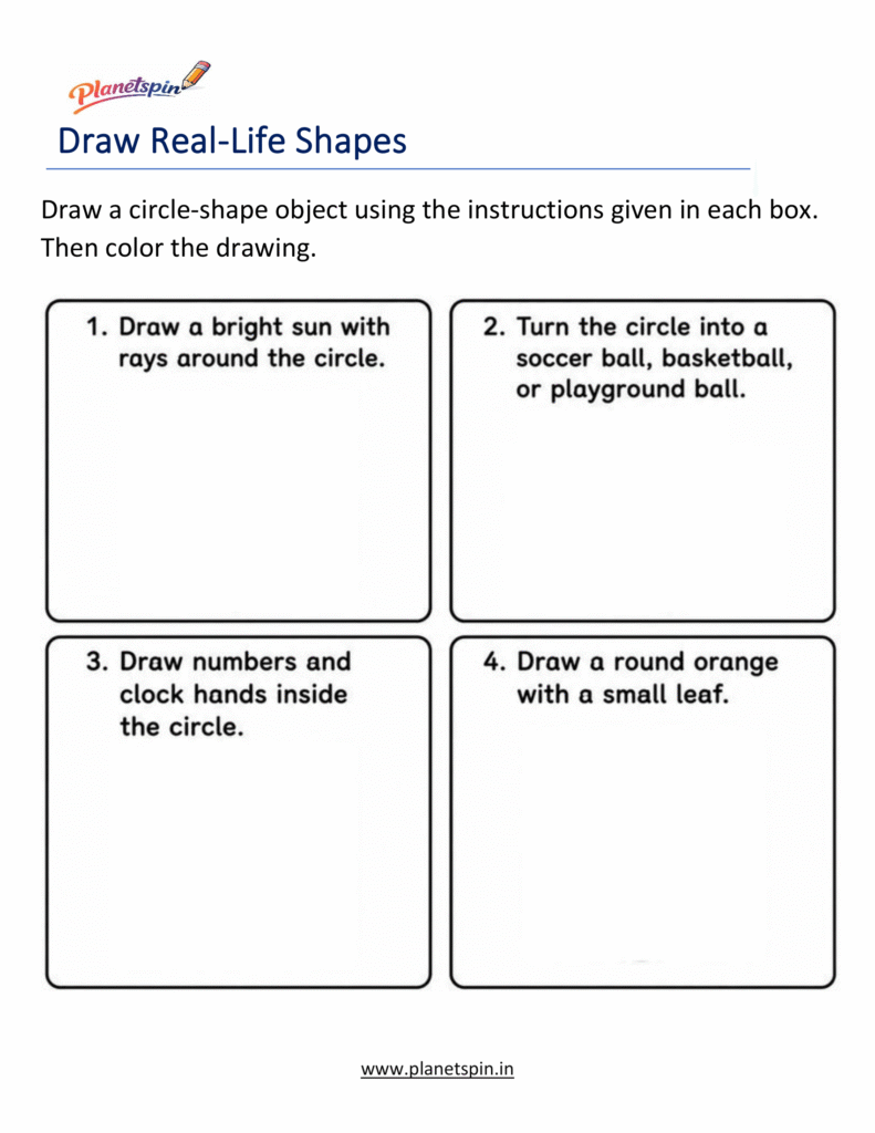 Draw real life shapes worksheet for kindergarten | Planetspin.in