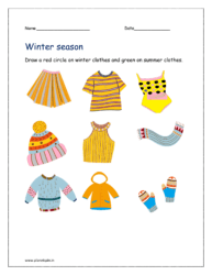 Winter clothes: Draw a red circle on winter clothes and green on summer season clothes