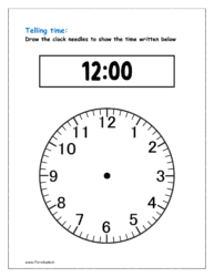 12 o'clock: Draw clock needles (Clock activity sheets)