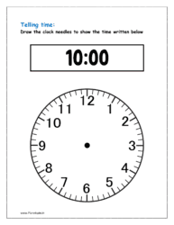10 o'clock: Draw clock needles (Clock activity sheets)