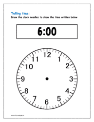 6 o'clock: Draw clock needles (Clock activity sheets)