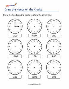 Draw hands on the clocks worksheet for grade 1