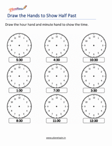 Draw Clock Hands to Show Half-Hour Times