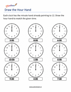 Draw Clock Hands to Show the Given Hour