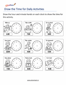 Draw time for daily activities worksheet