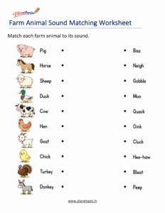 Farm animal sounds worksheet for kids