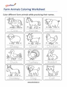 Farm animals coloring worksheet