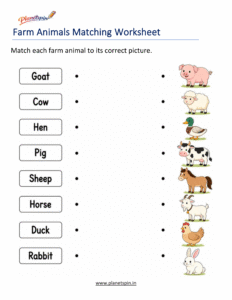 Grade 1 farm animals matching worksheet