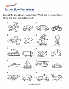 fast and slow motion worksheet for grade 1