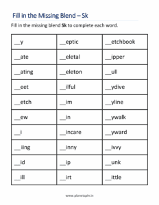 fill missing letters sk blend worksheet