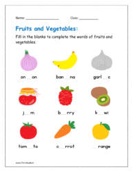Fill in the blanks to complete the words of fruits and vegetables