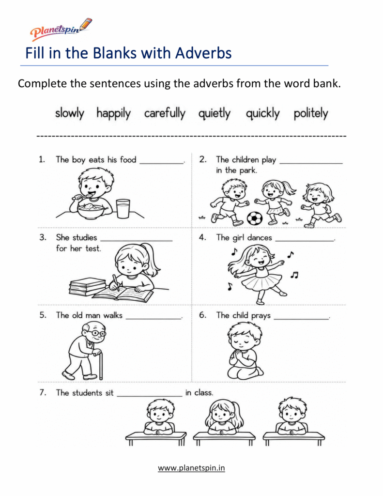 Adverbs worksheets for Grade 1