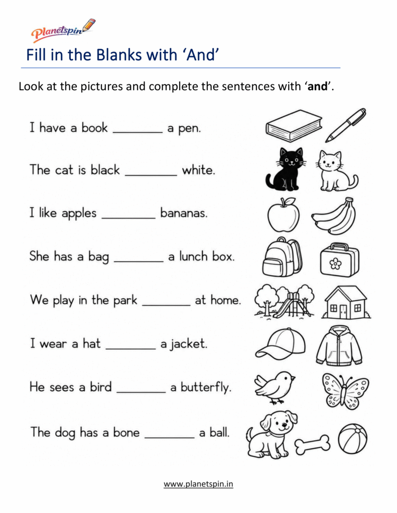 Practice using and, but, and or in simple sentences