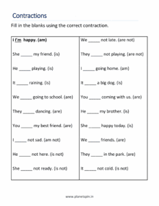 Fill in the blanks with correct contraction word
