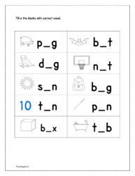 Fill in the blanks with correct vowel (sheet 2)
