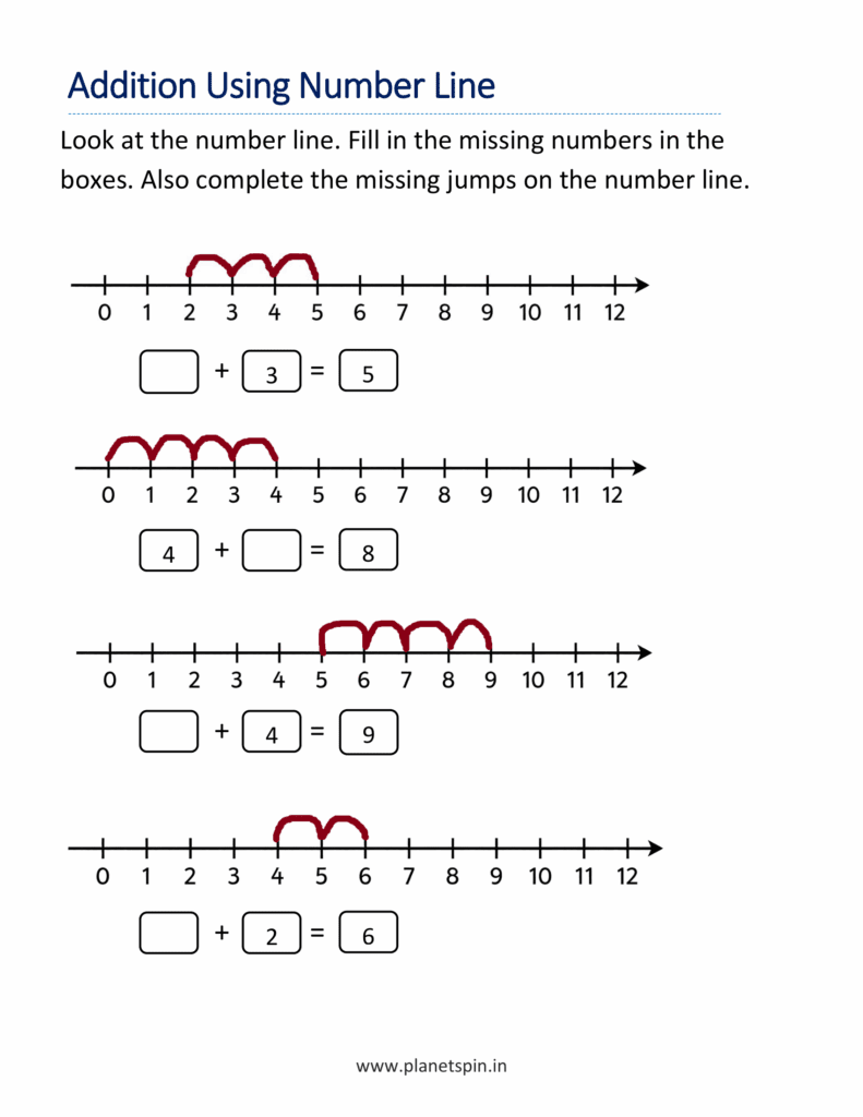 number line addition worksheets
