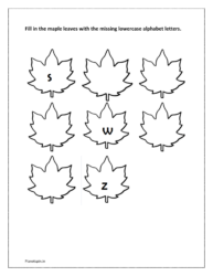 s to z: Arrange and write missing letters in empty maple leaves 