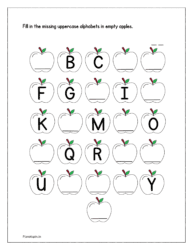 Apples: Fill in the missing uppercase alphabets in empty apples