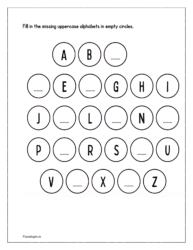 Circles: Fill in the missing uppercase alphabets in empty circles
