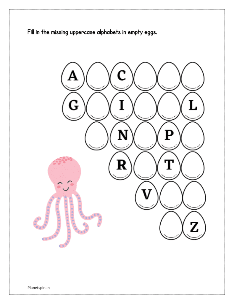 Eggs: Fill in the missing uppercase alphabets in empty eggs