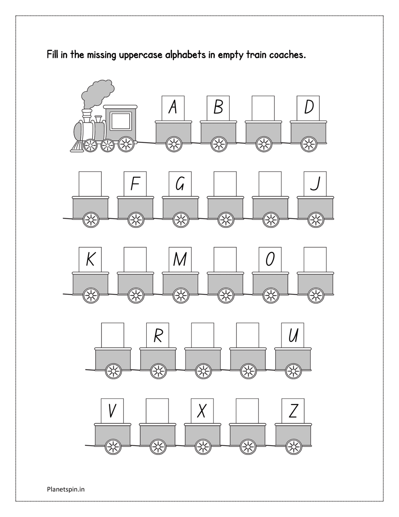 Fill in the missing uppercase letters for kindergarten
