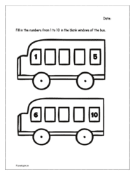 Bus windows: Fill in the numbers from 1 to 10 in the blank windows of the bus