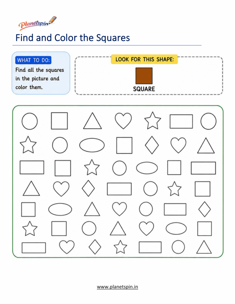 Find and Color Shapes Worksheets | Kindergarten PDF