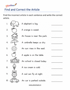 First grade grammar practice with articles