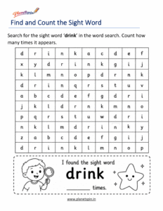 Build the word drink with letters worksheet