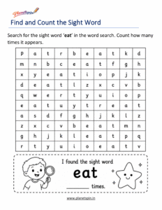 Build the word eat with letters worksheet