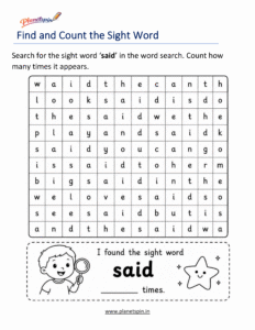 Build the word said with letters worksheet