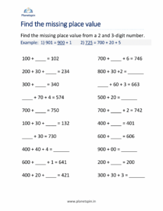 Find the missing place value from 3-digit numbers